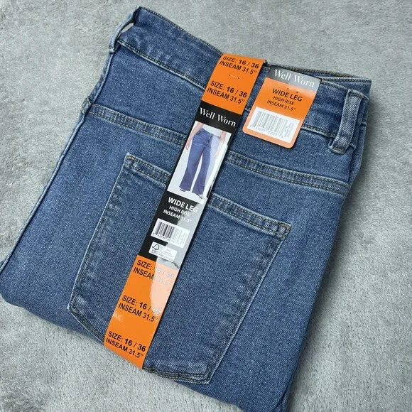 Well Worn Women's Size 16 / 36 Wide Leg Jeans Blue H0729 - Picture 3 of 7